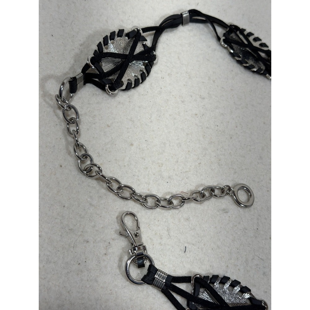 Womens Boho Western Concho Chain Belt Black Silver Festival Y2K Adjustable - Picture 10 of 16